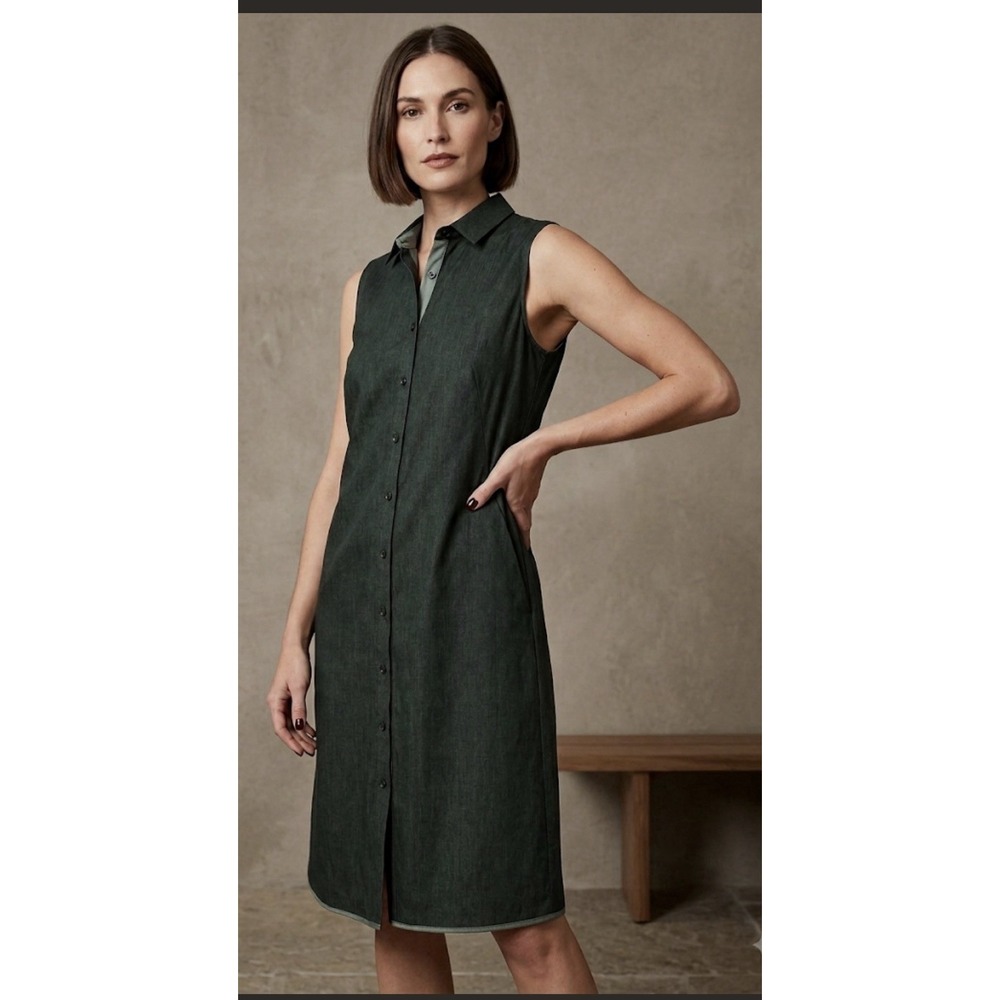 lafayette 148 Green Shirt Dress Linen Blend Size 4 Denim Inspired
